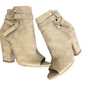 JustFab Brown Suede Peep Toe Bootie